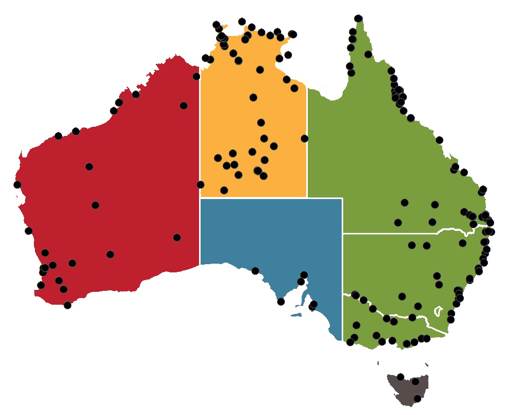 Map of the QAAMS program across australia